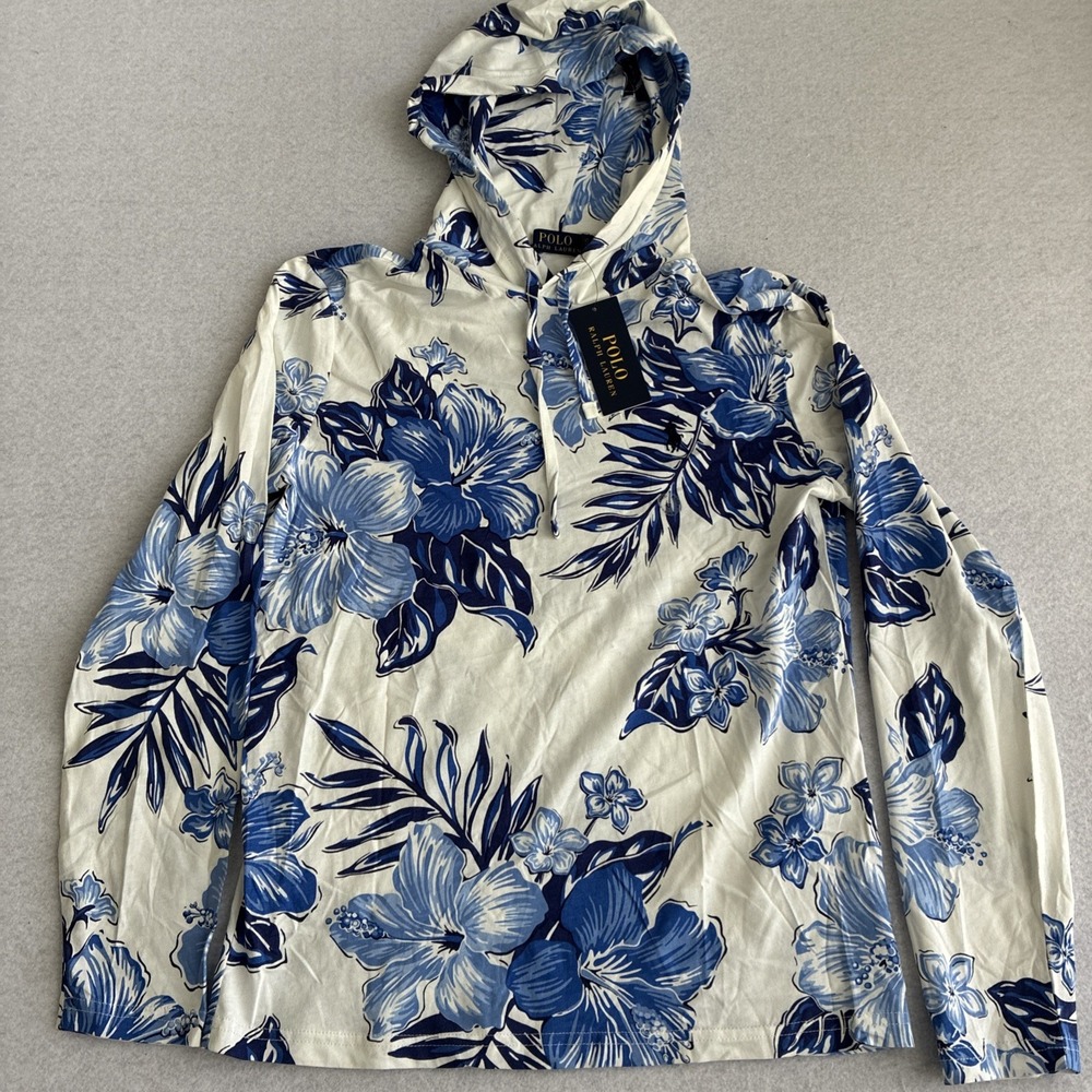 Polo Ralph Lauren Tropical Mens Hooded T Shirt XS Long Sleeve Cotton Jersey